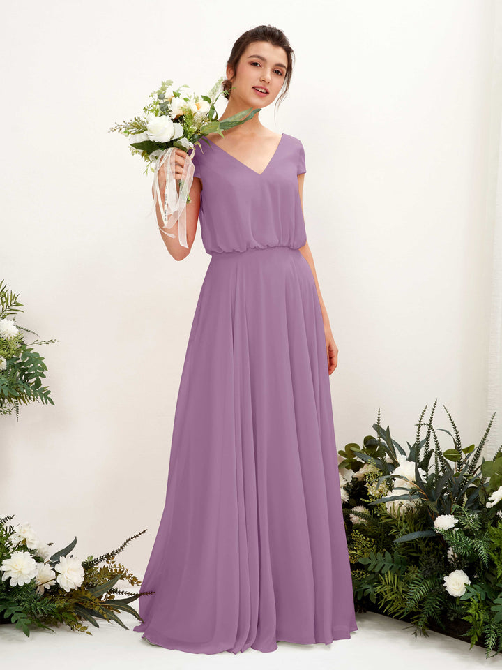 Carlyna Robe trapèze col V mancherons longueur ras du sol demoiselle d&