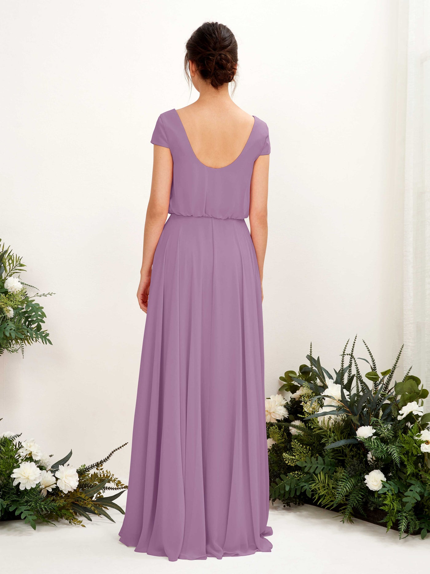 Carlyna Robe trapèze col V mancherons longueur ras du sol demoiselle d'honneur Brume Orchidée #couleur_brume-orchid-e