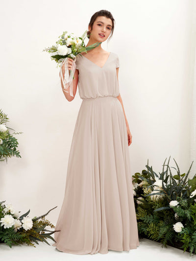 Carlyna Robe trapèze col V mancherons longueur ras du sol demoiselle d'honneur Champagne #couleur_champagne