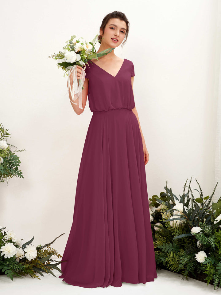 Carlyna Robe trapèze col V mancherons longueur ras du sol demoiselle d&
