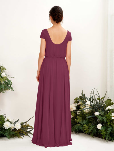 Carlyna Robe trapèze col V mancherons longueur ras du sol demoiselle d'honneur Chianti #couleur_chianti