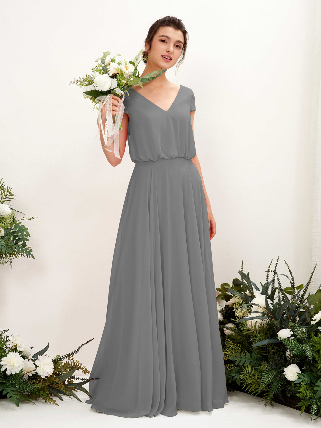 Carlyna Robe trapèze col V mancherons longueur ras du sol demoiselle d&
