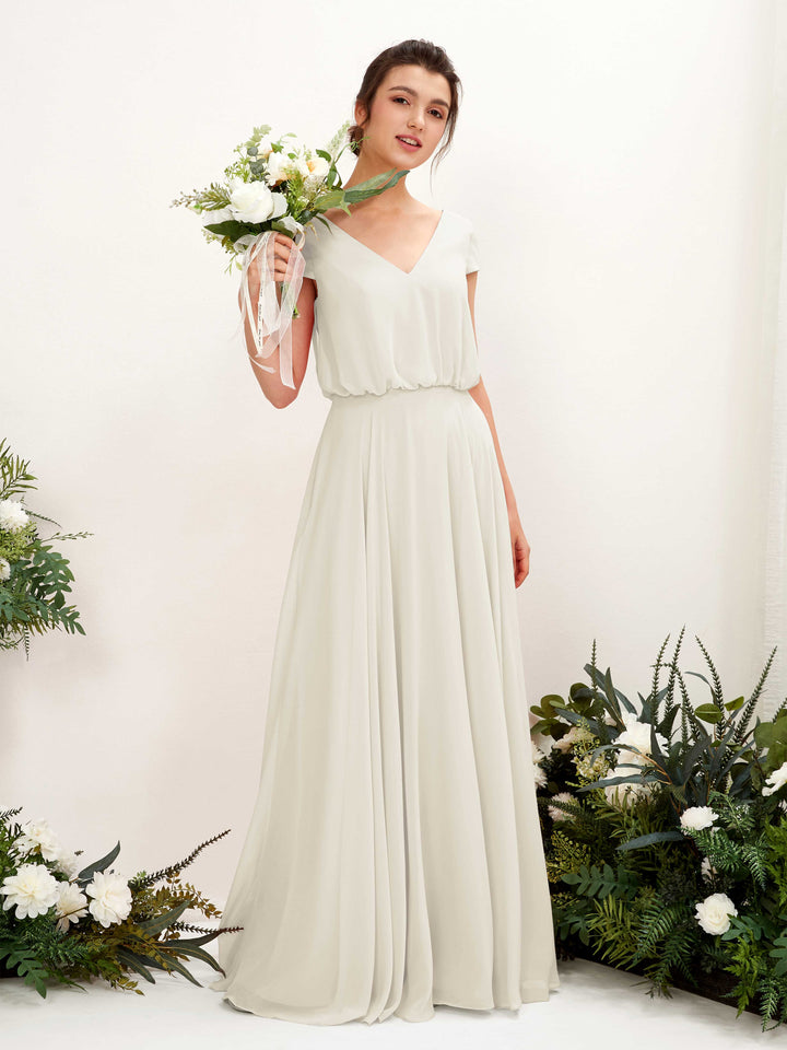 Carlyna Robe trapèze col V mancherons longueur ras du sol demoiselle d&