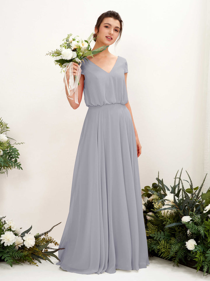 Carlyna Robe trapèze col V mancherons longueur ras du sol demoiselle d&