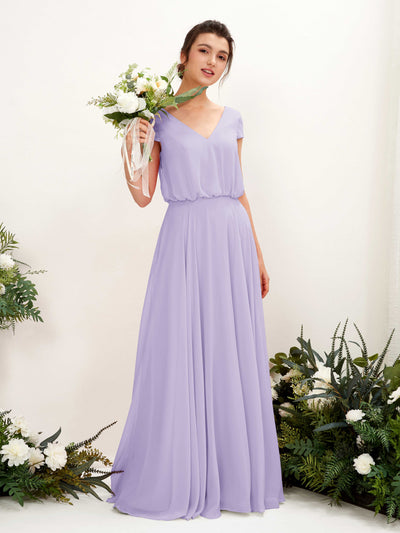 Carlyna Robe trapèze col V mancherons longueur ras du sol demoiselle d'honneur Lilas #couleur_lilas