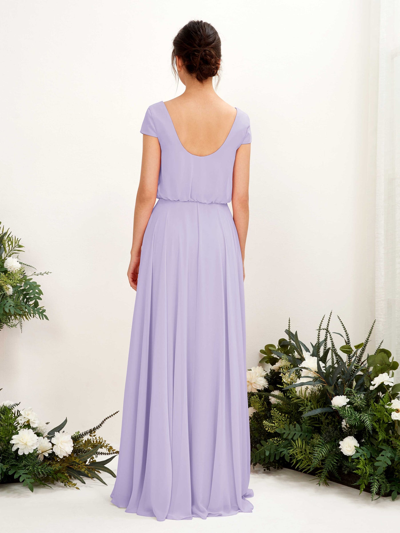 Carlyna Robe trapèze col V mancherons longueur ras du sol demoiselle d'honneur Lilas #couleur_lilas