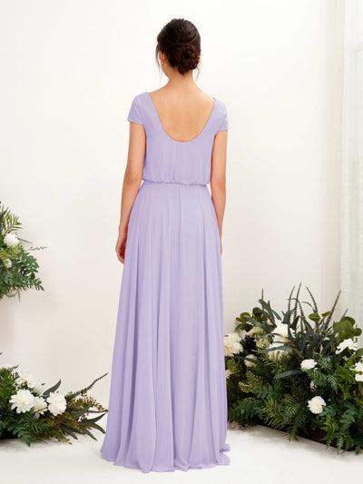 Carlyna Robe trapèze col V mancherons longueur ras du sol demoiselle d'honneur Lilas #couleur_lilas