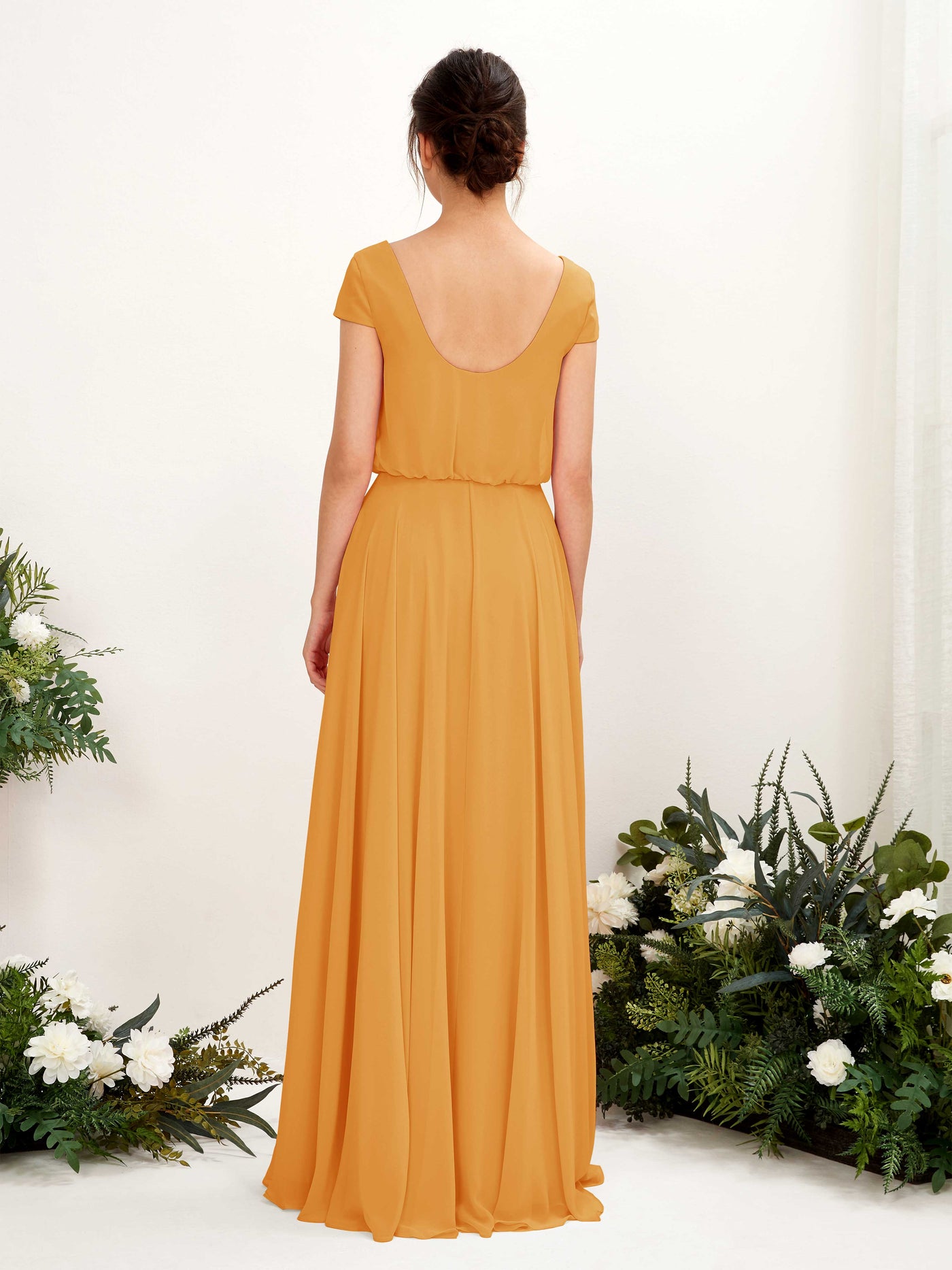 Carlyna Robe trapèze col V mancherons longueur ras du sol demoiselle d'honneur Mangue #couleur_mangue