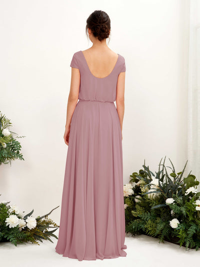 Carlyna Robe trapèze col V mancherons longueur ras du sol demoiselle d'honneur Mauve Vintage #couleur_mauve-vintage