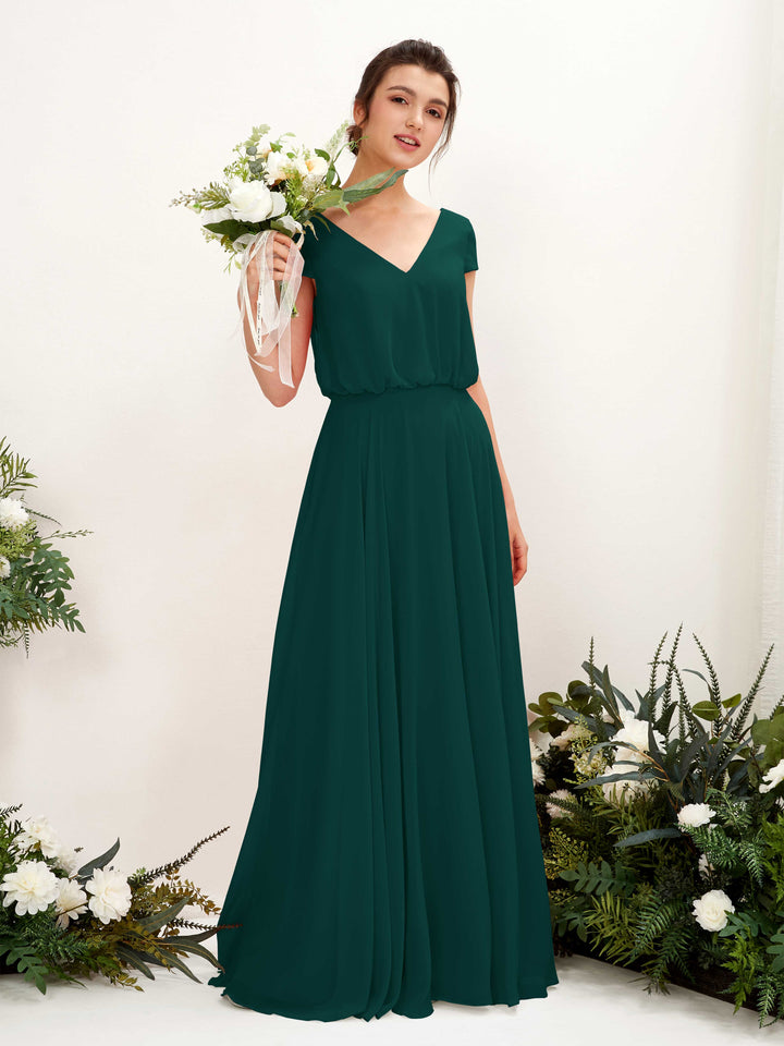 Carlyna Robe trapèze col V mancherons longueur ras du sol demoiselle d&