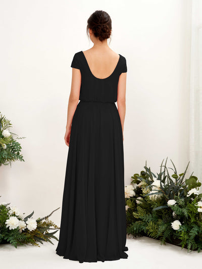 Carlyna Robe trapèze col V mancherons longueur ras du sol demoiselle d'honneur Noir #couleur_noir