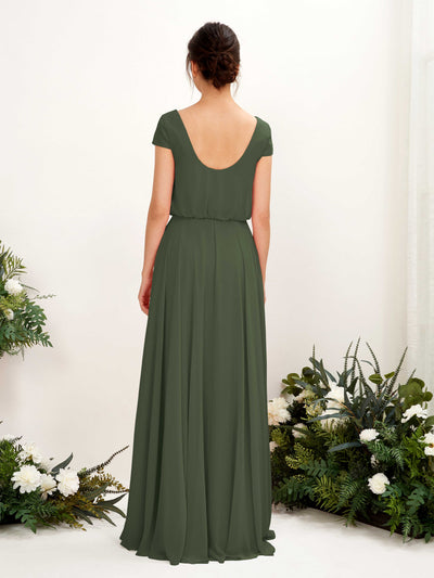Carlyna Robe trapèze col V mancherons longueur ras du sol demoiselle d'honneur Olive Martini #couleur_olive-martini