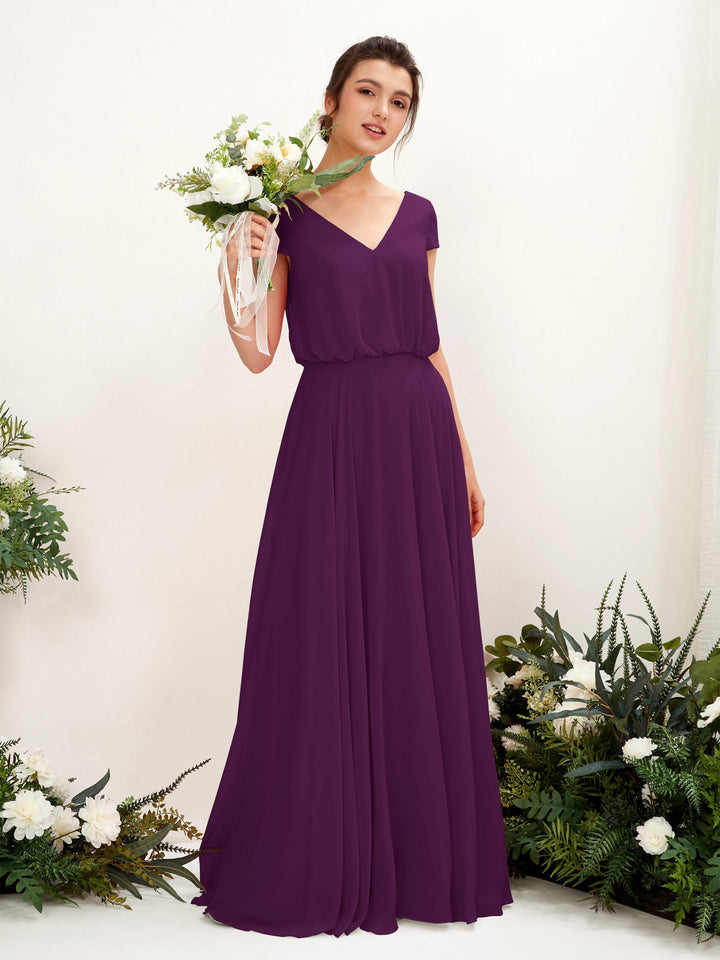 Carlyna Robe trapèze col V mancherons longueur ras du sol demoiselle d&