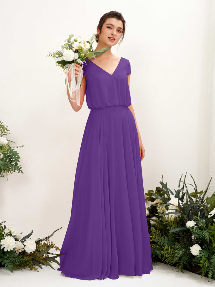 Carlyna Robe trapèze col V mancherons longueur ras du sol demoiselle d&