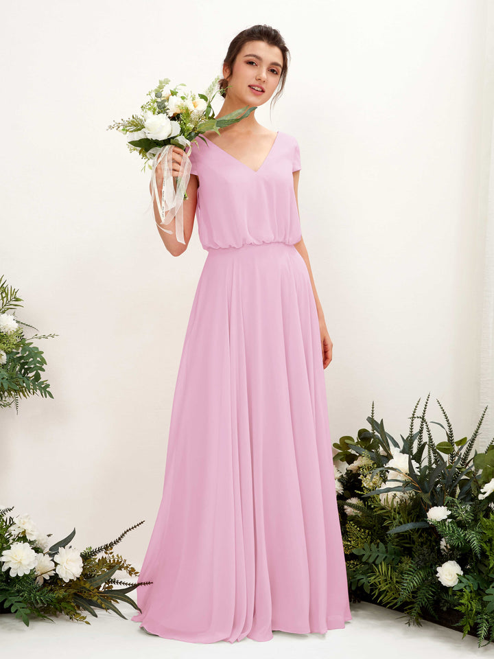 Carlyna Robe trapèze col V mancherons longueur ras du sol demoiselle d&