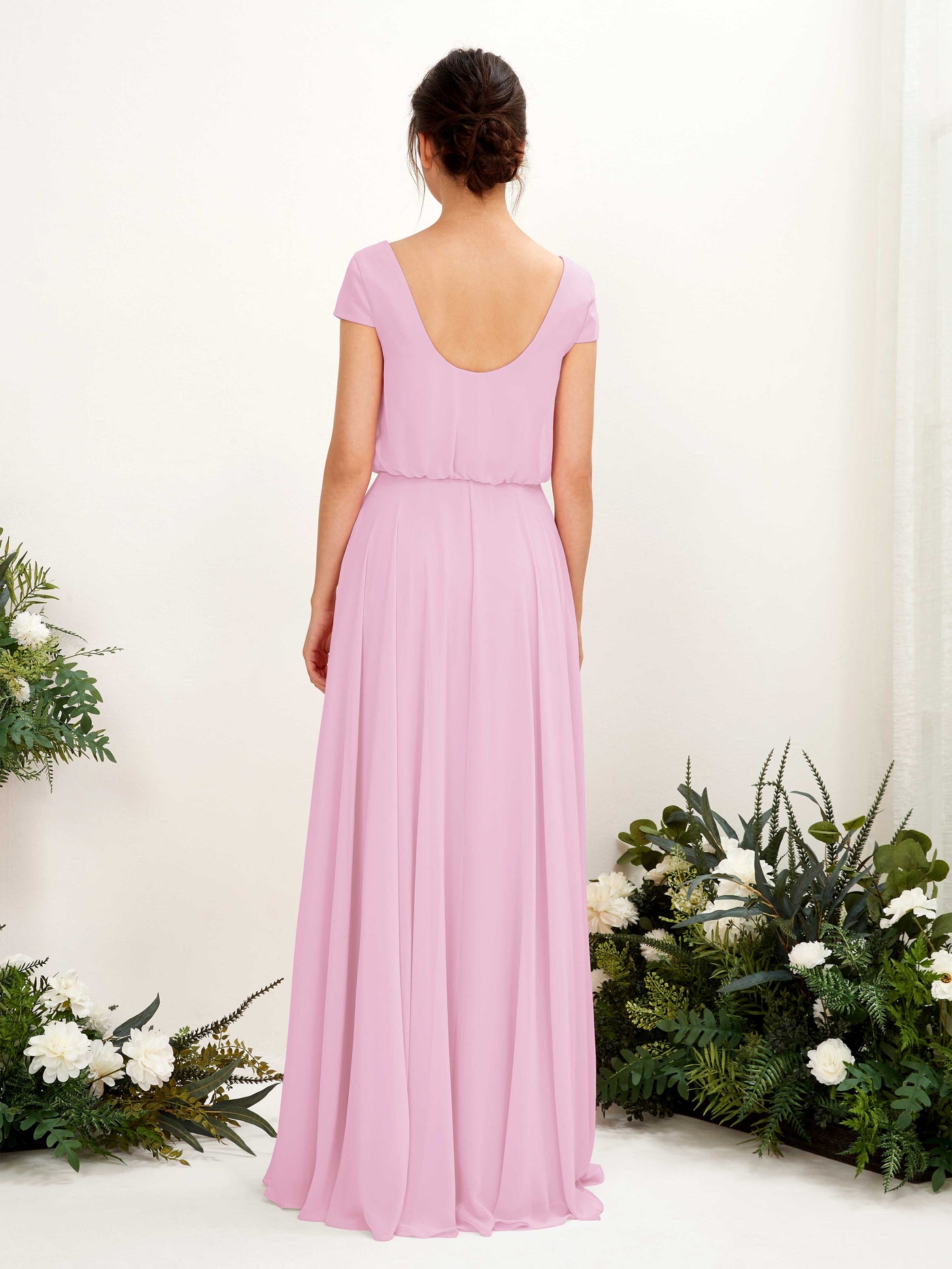 Carlyna Robe trapèze col V mancherons longueur ras du sol demoiselle d'honneur Rose Bonbon #couleur_rose-bonbon