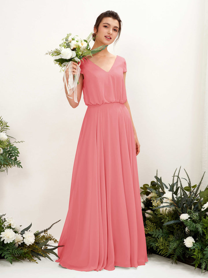 Carlyna Robe trapèze col V mancherons longueur ras du sol demoiselle d&