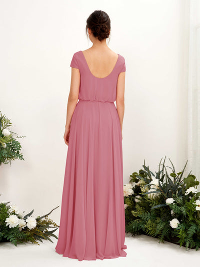 Carlyna Robe trapèze col V mancherons longueur ras du sol demoiselle d'honneur Rose Du Désert #couleur_rose-du-d-sert
