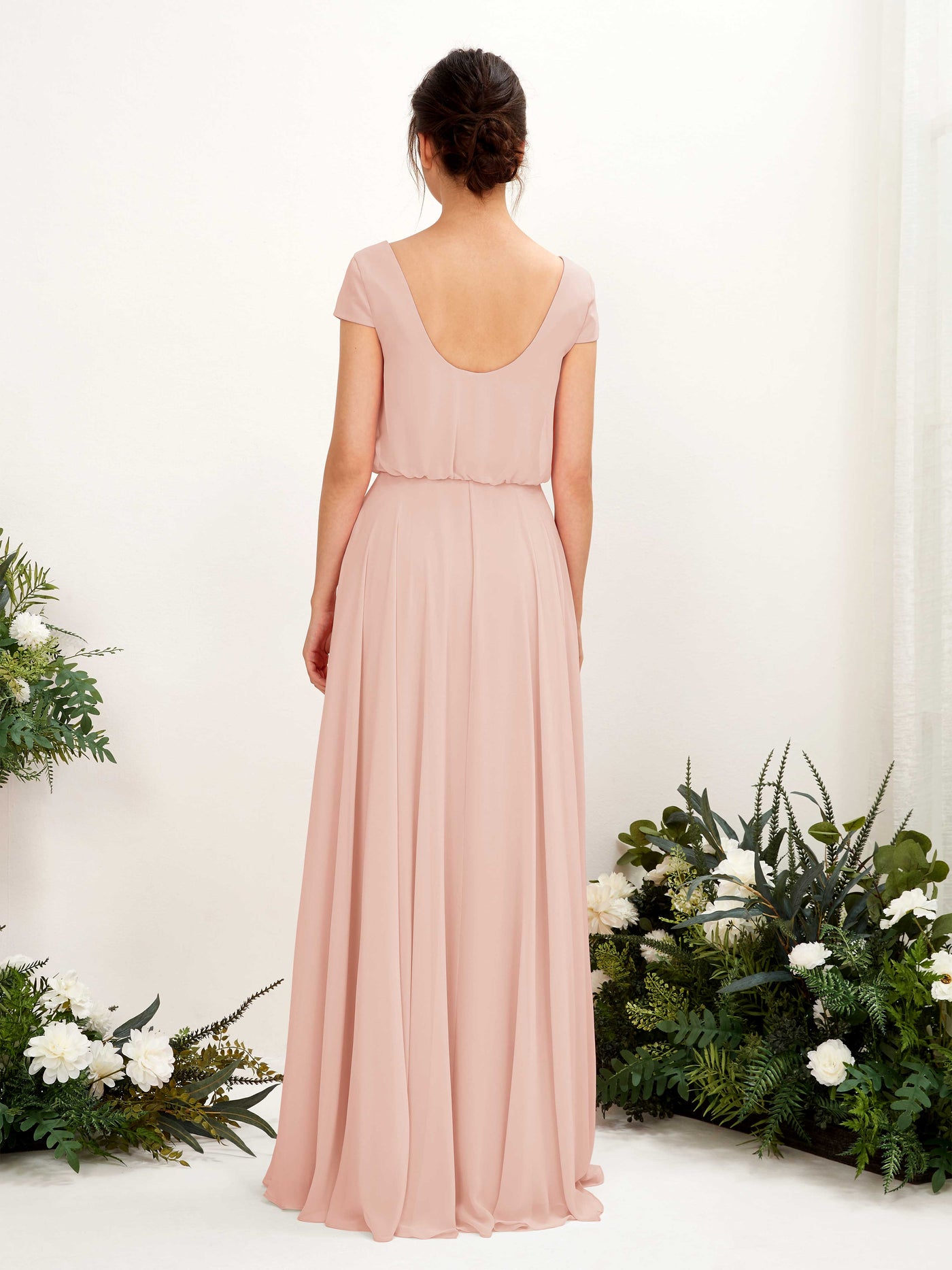 Carlyna Robe trapèze col V mancherons longueur ras du sol demoiselle d'honneur Rose Perle #couleur_rose-perle