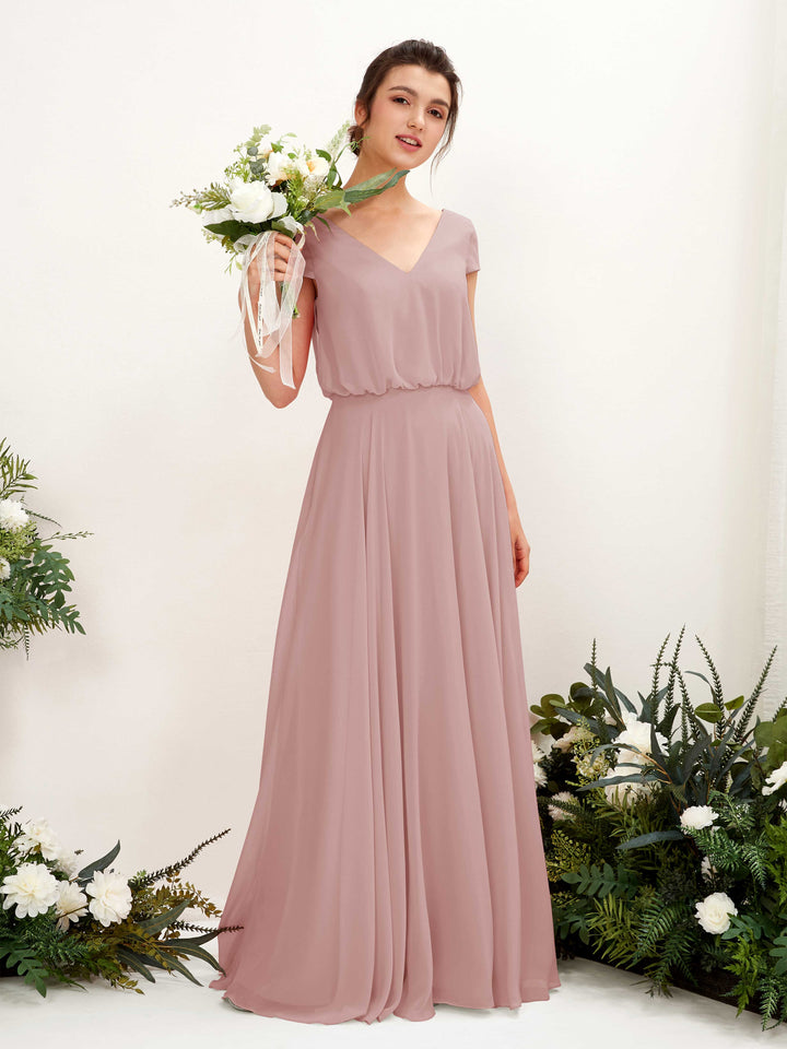 Carlyna Robe trapèze col V mancherons longueur ras du sol demoiselle d&