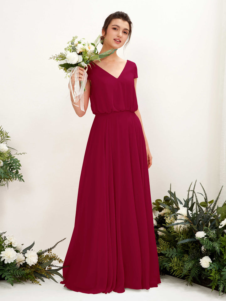 Carlyna Robe trapèze col V mancherons longueur ras du sol demoiselle d&