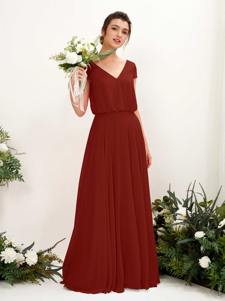Carlyna Robe trapèze col V mancherons longueur ras du sol demoiselle d&