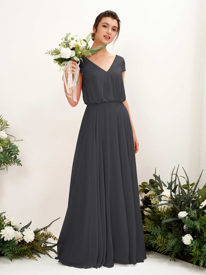 Carlyna Robe trapèze col V mancherons longueur ras du sol demoiselle d&