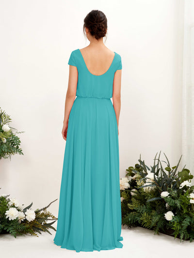 Carlyna Robe trapèze col V mancherons longueur ras du sol demoiselle d'honneur Turquoise #couleur_turquoise
