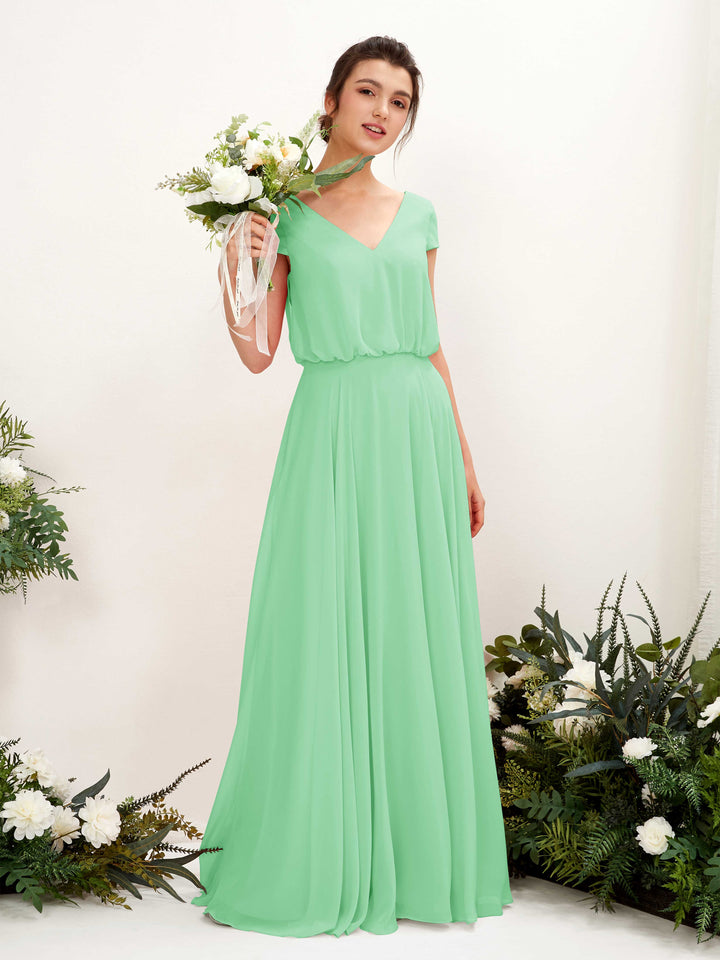 Carlyna Robe trapèze col V mancherons longueur ras du sol demoiselle d&