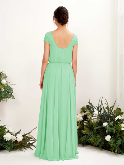 Carlyna Robe trapèze col V mancherons longueur ras du sol demoiselle d'honneur Vert Menthe #couleur_vert-menthe