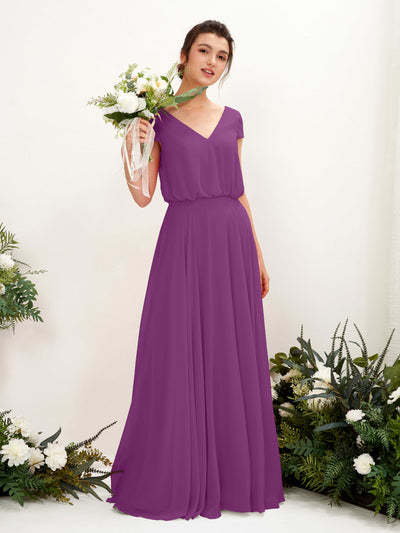 Carlyna Robe trapèze col V mancherons longueur ras du sol demoiselle d'honneur Violet #couleur_violet