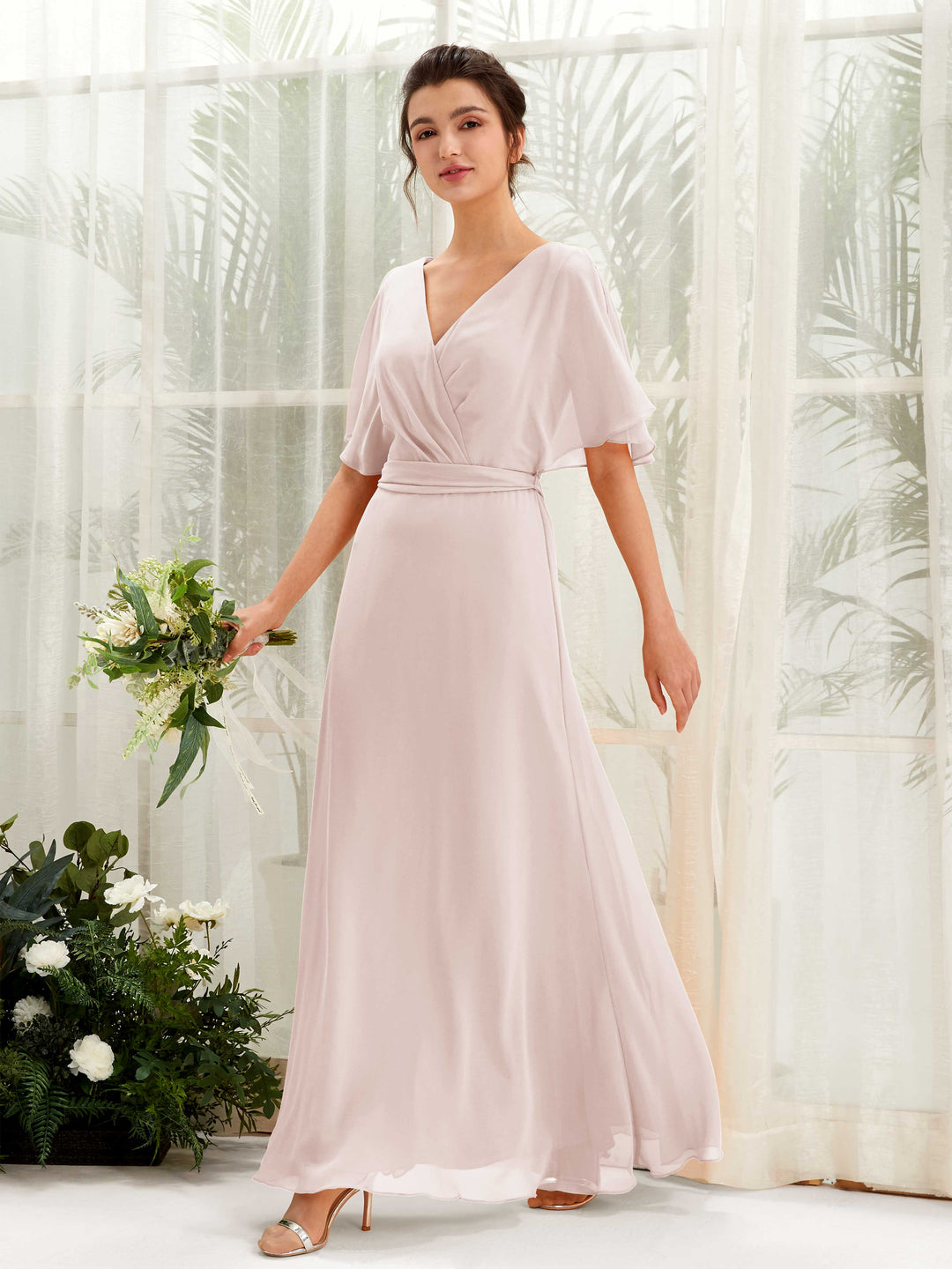 Carlyna Robe Trapèze Col V Manches Cape Longueur ras du sol Demoiselle d&