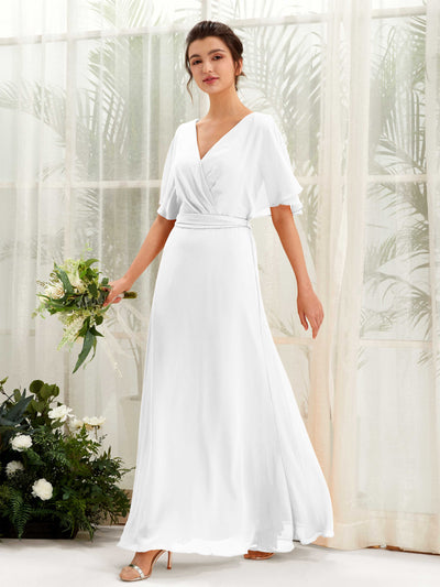 Carlyna Robe Trapèze Col V Manches Cape Longueur ras du sol Demoiselle d'honneur Blanc #couleur_blanc