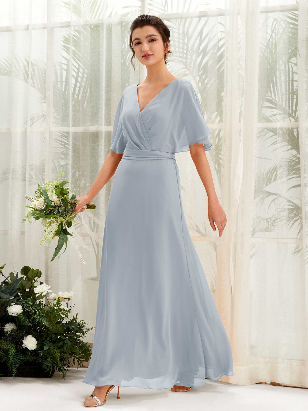 Carlyna Robe Trapèze Col V Manches Cape Longueur ras du sol Demoiselle d&