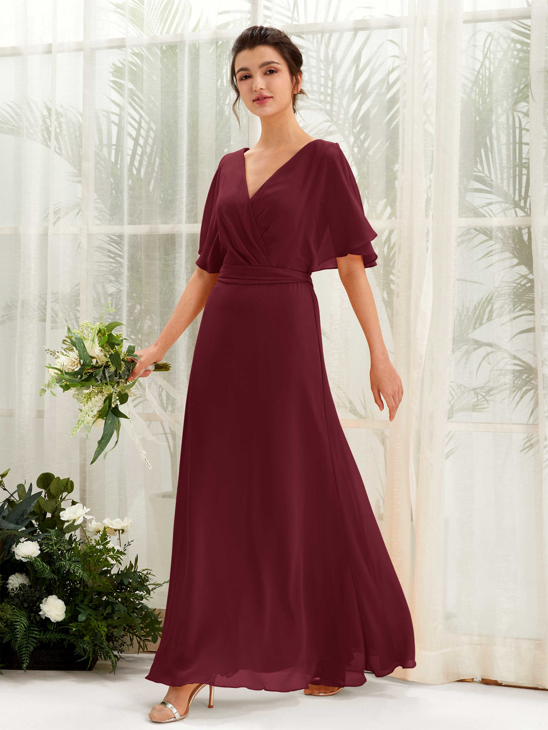 Carlyna Robe Trapèze Col V Manches Cape Longueur ras du sol Demoiselle d&
