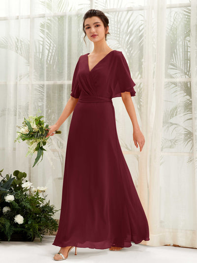 Carlyna Robe Trapèze Col V Manches Cape Longueur ras du sol Demoiselle d'honneur Bordeaux #couleur_bordeaux