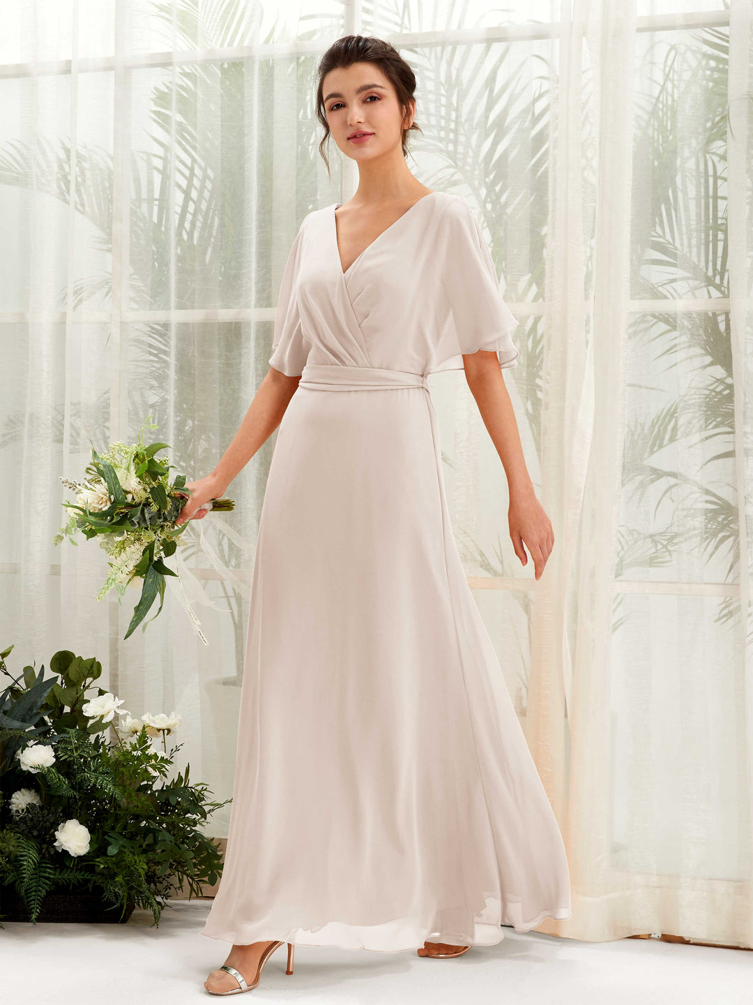 Carlyna Robe Trapèze Col V Manches Cape Longueur ras du sol Demoiselle d&