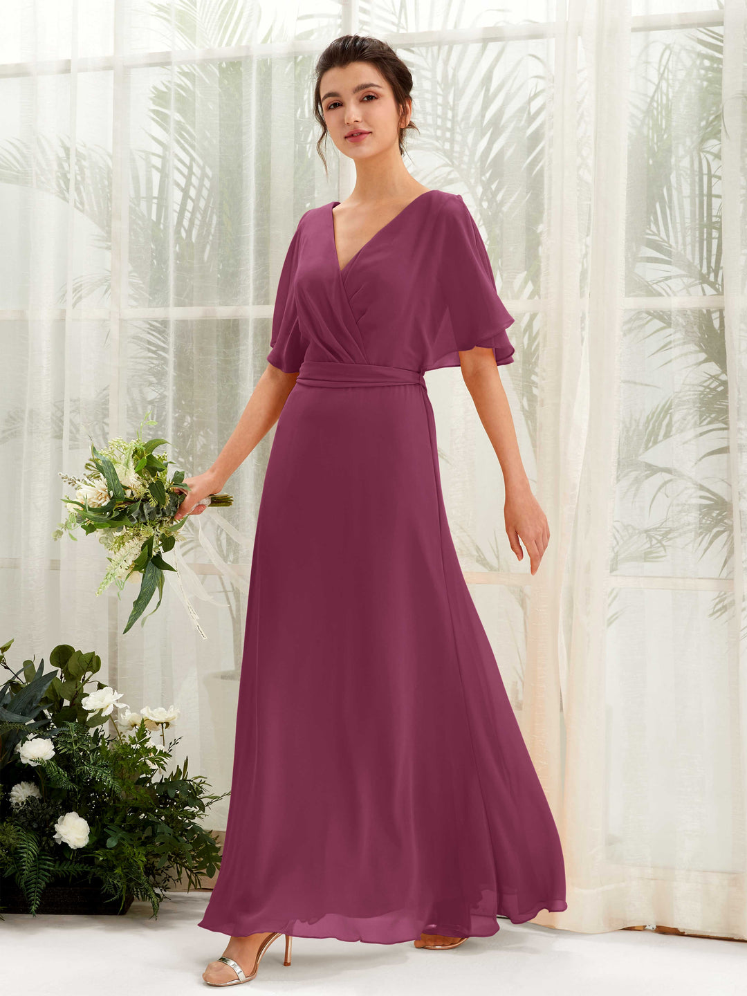 Carlyna Robe Trapèze Col V Manches Cape Longueur ras du sol Demoiselle d&