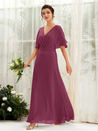 Carlyna Robe Trapèze Col V Manches Cape Longueur ras du sol Demoiselle d'honneur Chianti #couleur_chianti