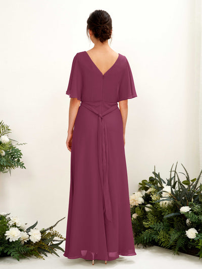 Carlyna Robe Trapèze Col V Manches Cape Longueur ras du sol Demoiselle d'honneur Chianti #couleur_chianti