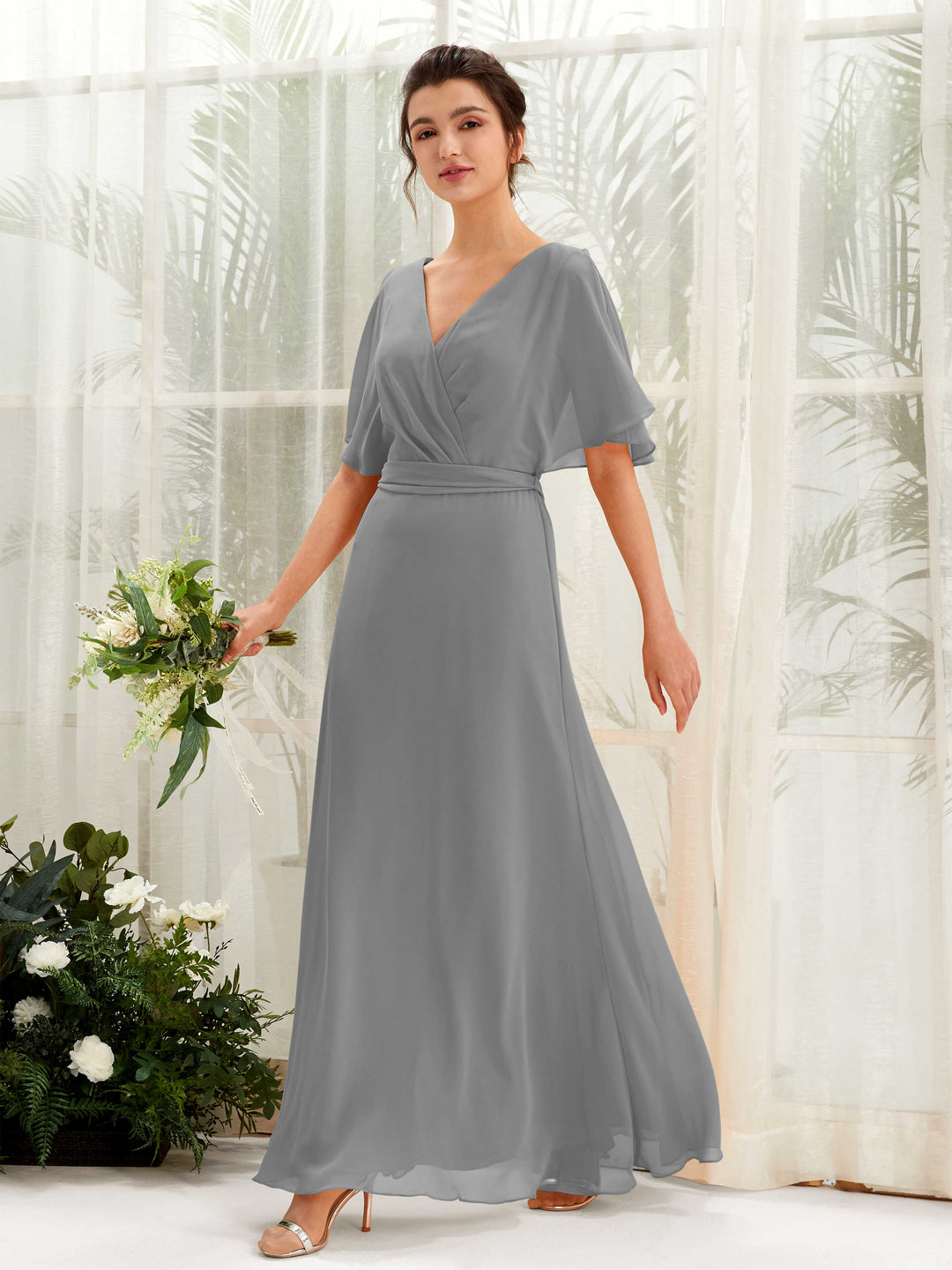 Carlyna Robe Trapèze Col V Manches Cape Longueur ras du sol Demoiselle d&