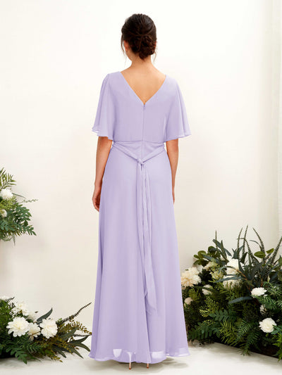 Carlyna Robe Trapèze Col V Manches Cape Longueur ras du sol Demoiselle d'honneur Lilas #couleur_lilas
