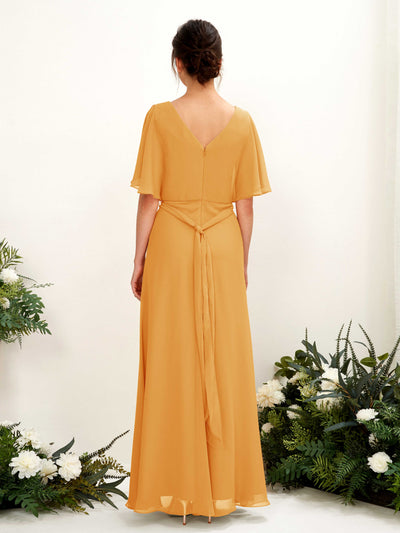 Carlyna Robe Trapèze Col V Manches Cape Longueur ras du sol Demoiselle d'honneur Mangue #couleur_mangue