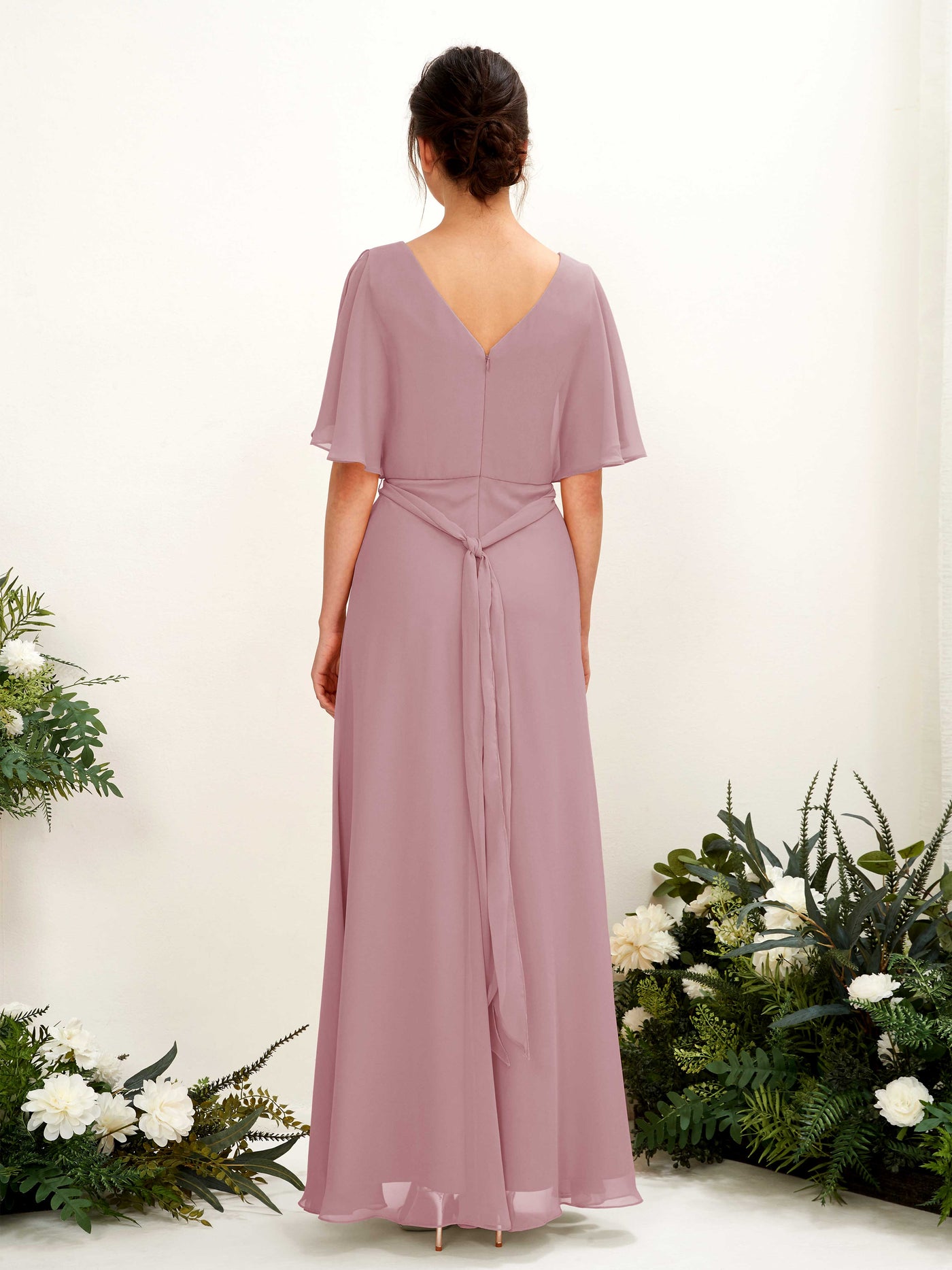 Carlyna Robe Trapèze Col V Manches Cape Longueur ras du sol Demoiselle d'honneur Mauve Vintage #couleur_mauve-vintage