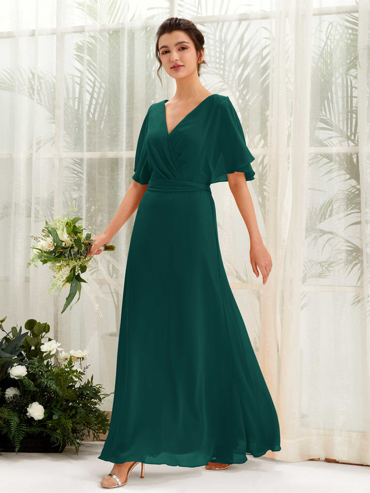 Carlyna Robe Trapèze Col V Manches Cape Longueur ras du sol Demoiselle d&