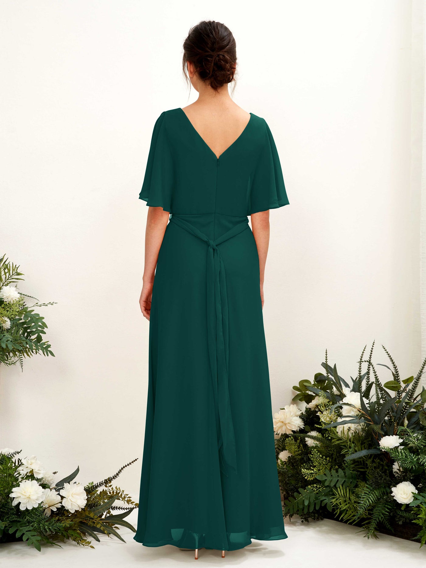 Carlyna Robe Trapèze Col V Manches Cape Longueur ras du sol Demoiselle d'honneur Émeraude Foncé #couleur_meraude-fonc