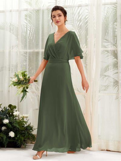 Carlyna Robe Trapèze Col V Manches Cape Longueur ras du sol Demoiselle d'honneur Olive Martini #couleur_olive-martini