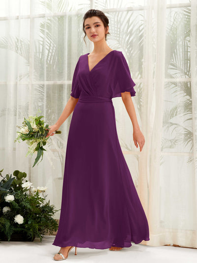 Carlyna Robe Trapèze Col V Manches Cape Longueur ras du sol Demoiselle d'honneur Pourpre #couleur_pourpre