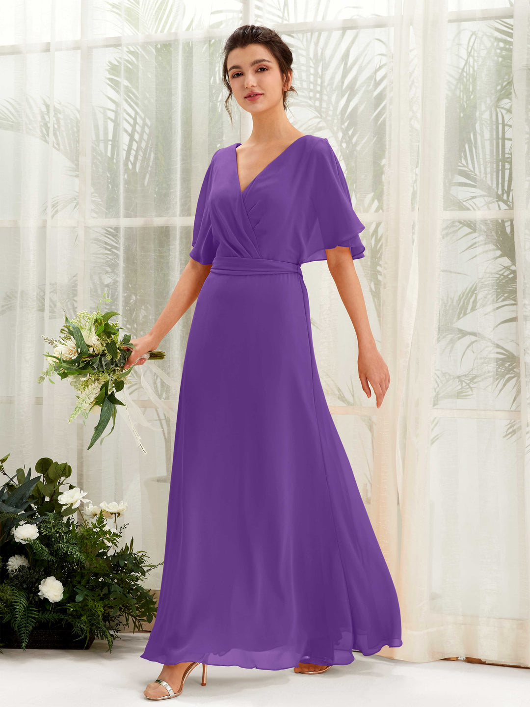 Carlyna Robe Trapèze Col V Manches Cape Longueur ras du sol Demoiselle d&