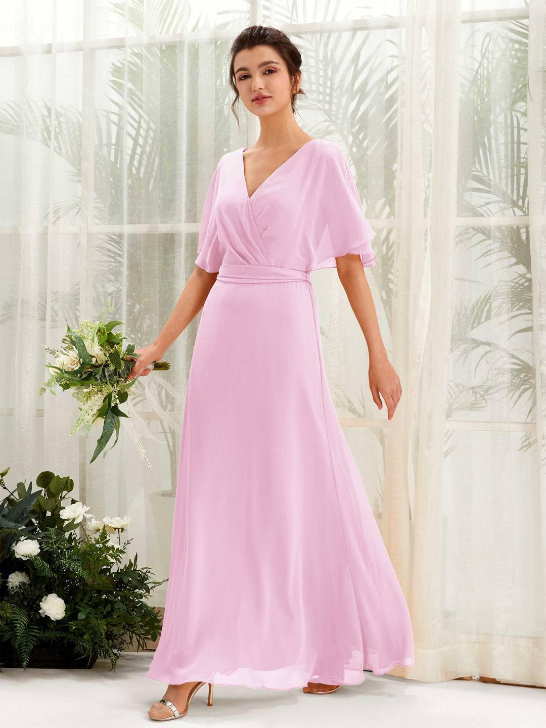 Carlyna Robe Trapèze Col V Manches Cape Longueur ras du sol Demoiselle d&